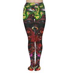 Abstract Psychedelic Face Nightmare Eyes Font Horror Fantasy Artwork Women s Tights by Nexatart