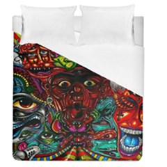 Abstract Psychedelic Face Nightmare Eyes Font Horror Fantasy Artwork Duvet Cover (queen Size) by Nexatart