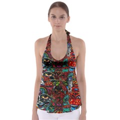 Abstract Psychedelic Face Nightmare Eyes Font Horror Fantasy Artwork Babydoll Tankini Top by Nexatart
