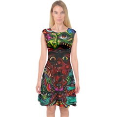 Abstract Psychedelic Face Nightmare Eyes Font Horror Fantasy Artwork Capsleeve Midi Dress by Nexatart