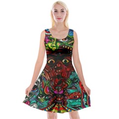 Abstract Psychedelic Face Nightmare Eyes Font Horror Fantasy Artwork Reversible Velvet Sleeveless Dress by Nexatart