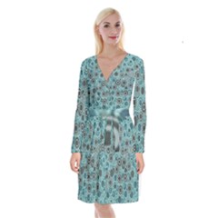 Abstract Aquatic Dream Long Sleeve Velvet Front Wrap Dress by Ivana