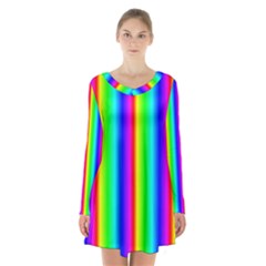 Rainbow Gradient Long Sleeve Velvet V-neck Dress by Nexatart