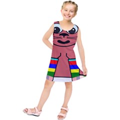 Cartoon Cat In Rainbow Socks Kids  Tunic Dress