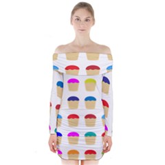 Colorful Cupcakes Pattern Long Sleeve Off Shoulder Dress by Nexatart