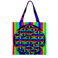 Rainbow Flower Of Life In Black Circle Zipper Grocery Tote Bag by Nexatart