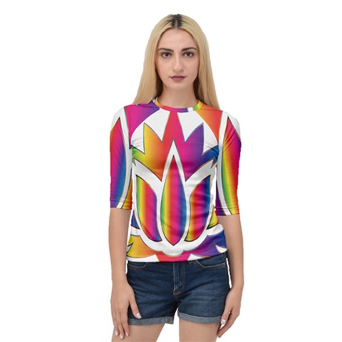 Rainbow Lotus Flower Silhouette Quarter Sleeve Tee by Nexatart