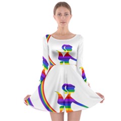 Rainbow Fairy Relaxing On The Rainbow Crescent Moon Long Sleeve Skater Dress by Nexatart