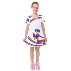 Rainbow Fairy Relaxing On The Rainbow Crescent Moon Kids  Short Sleeve Velvet Dress by Nexatart