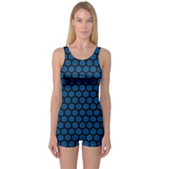 Blue Dark Navy Cobalt Royal Tardis Honeycomb Hexagon One Piece Boyleg Swimsuit