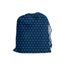 Blue Dark Navy Cobalt Royal Tardis Honeycomb Hexagon Drawstring Pouches (large) 