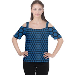 Blue Dark Navy Cobalt Royal Tardis Honeycomb Hexagon Women s Cutout Shoulder Tee