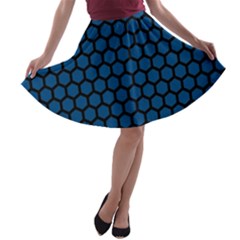 Blue Dark Navy Cobalt Royal Tardis Honeycomb Hexagon A-line Skater Skirt by Mariart