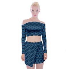 Blue Dark Navy Cobalt Royal Tardis Honeycomb Hexagon Off Shoulder Top With Skirt Set by Mariart