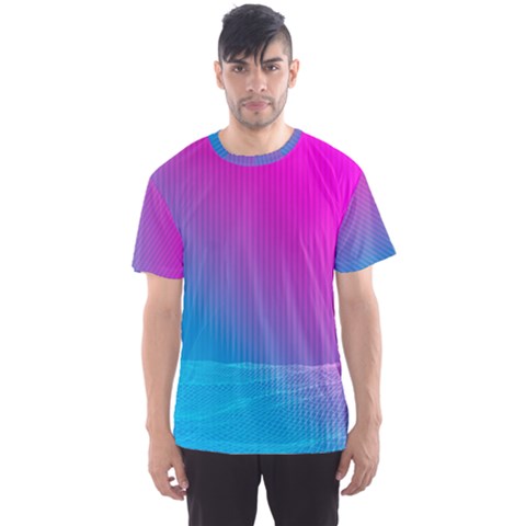 With Wireframe Terrain Modeling Fabric Wave Chevron Waves Pink Blue Men s Sport Mesh Tee by Mariart