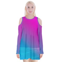 With Wireframe Terrain Modeling Fabric Wave Chevron Waves Pink Blue Velvet Long Sleeve Shoulder Cutout Dress
