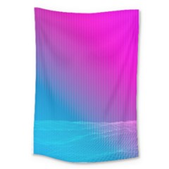 With Wireframe Terrain Modeling Fabric Wave Chevron Waves Pink Blue Large Tapestry