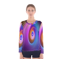 Abstract Fractal Bright Hole Wave Chevron Gold Purple Blue Green Women s Long Sleeve Tee