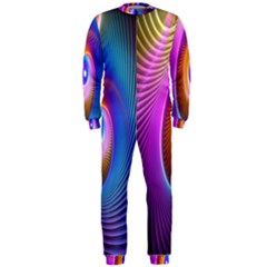 Abstract Fractal Bright Hole Wave Chevron Gold Purple Blue Green Onepiece Jumpsuit (men) 
