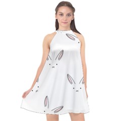 Bunny Line Rabbit Face Animals White Pink Halter Neckline Chiffon Dress  by Mariart