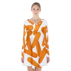 Carrot Vegetables Orange Long Sleeve Velvet V-neck Dress by Mariart