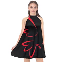 Dove Red Black Fly Animals Bird Halter Neckline Chiffon Dress  by Mariart