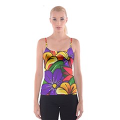 Bright Flowers Floral Sunflower Purple Orange Greeb Red Star Spaghetti Strap Top by Mariart