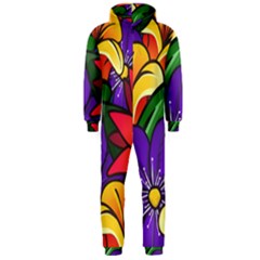 Bright Flowers Floral Sunflower Purple Orange Greeb Red Star Hooded Jumpsuit (men)  by Mariart