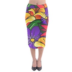 Bright Flowers Floral Sunflower Purple Orange Greeb Red Star Midi Pencil Skirt by Mariart