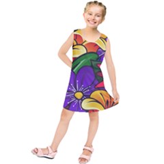 Bright Flowers Floral Sunflower Purple Orange Greeb Red Star Kids  Tunic Dress by Mariart