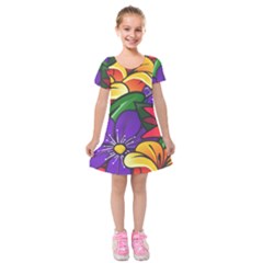 Bright Flowers Floral Sunflower Purple Orange Greeb Red Star Kids  Short Sleeve Velvet Dress