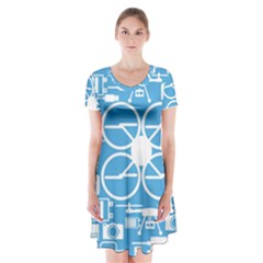 Drones Registration Equipment Game Circle Blue White Focus Short Sleeve V-neck Flare Dress by Mariart