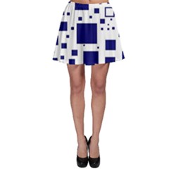 Illustrated Blue Squares Skater Skirt