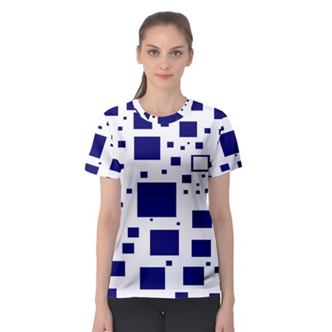 Illustrated Blue Squares Women s Sport Mesh Tee by Mariart