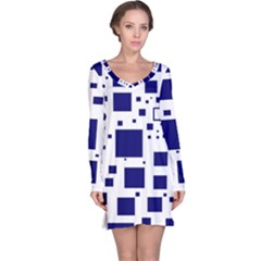 Illustrated Blue Squares Long Sleeve Nightdress