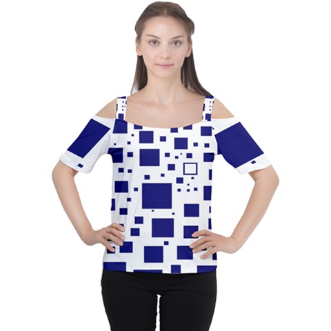 Illustrated Blue Squares Women s Cutout Shoulder Tee by Mariart