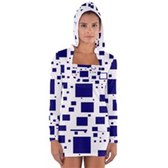 Illustrated Blue Squares Women s Long Sleeve Hooded T-shirt