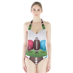 Helmet Ball Football America Sport Red Brown Blue Green Halter Swimsuit