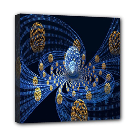 Fractal Balls Flying Ultra Space Circle Round Line Light Blue Sky Gold Mini Canvas 8  X 8 