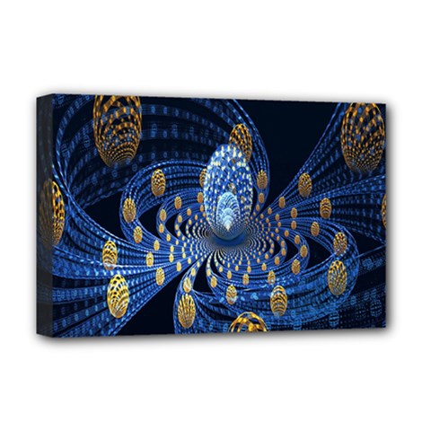 Fractal Balls Flying Ultra Space Circle Round Line Light Blue Sky Gold Deluxe Canvas 18  X 12   by Mariart