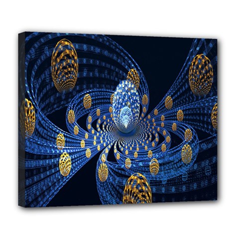 Fractal Balls Flying Ultra Space Circle Round Line Light Blue Sky Gold Deluxe Canvas 24  X 20  