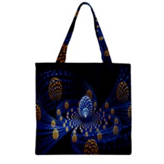 Fractal Balls Flying Ultra Space Circle Round Line Light Blue Sky Gold Zipper Grocery Tote Bag