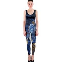 Fractal Balls Flying Ultra Space Circle Round Line Light Blue Sky Gold Onepiece Catsuit
