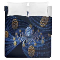 Fractal Balls Flying Ultra Space Circle Round Line Light Blue Sky Gold Duvet Cover Double Side (queen Size) by Mariart