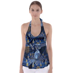 Fractal Balls Flying Ultra Space Circle Round Line Light Blue Sky Gold Babydoll Tankini Top by Mariart