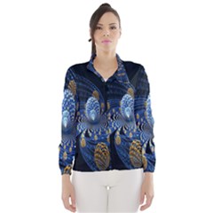 Fractal Balls Flying Ultra Space Circle Round Line Light Blue Sky Gold Wind Breaker (women)