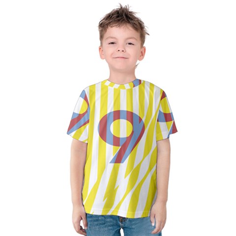 Number 9 Line Vertical Yellow Red Blue White Wae Chevron Kids  Cotton Tee by Mariart