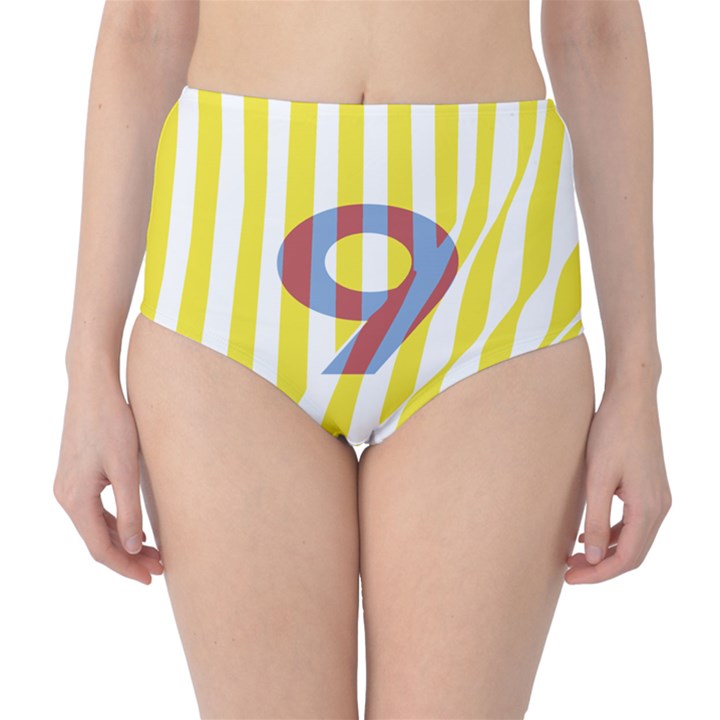 Number 9 Line Vertical Yellow Red Blue White Wae Chevron High-Waist Bikini Bottoms