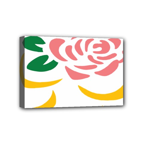 Pink Rose Ribbon Bouquet Green Yellow Flower Floral Mini Canvas 6  X 4  by Mariart