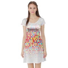 Random Sized Cube Multiple Plaid Color Rainbow Short Sleeve Skater Dress by Mariart